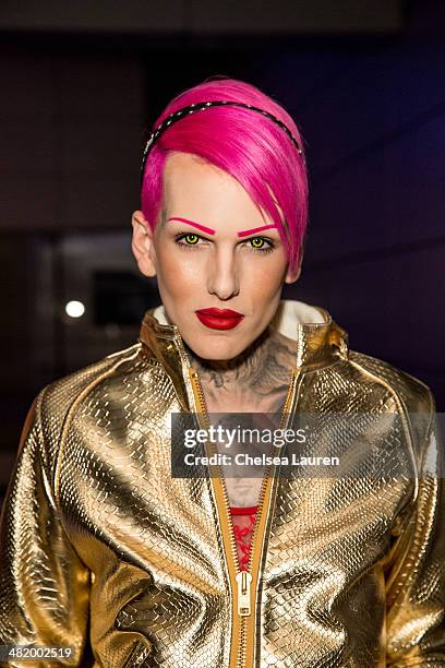 Musician Jeffree Star poses backstage at the 2014 Vans Warped Tour press conference and kick-off party on April 1, 2014 in Los Angeles, California.