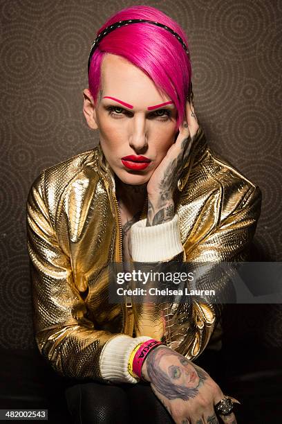 Musician Jeffree Star poses backstage at the 2014 Vans Warped Tour press conference and kick-off party on April 1, 2014 in Los Angeles, California.