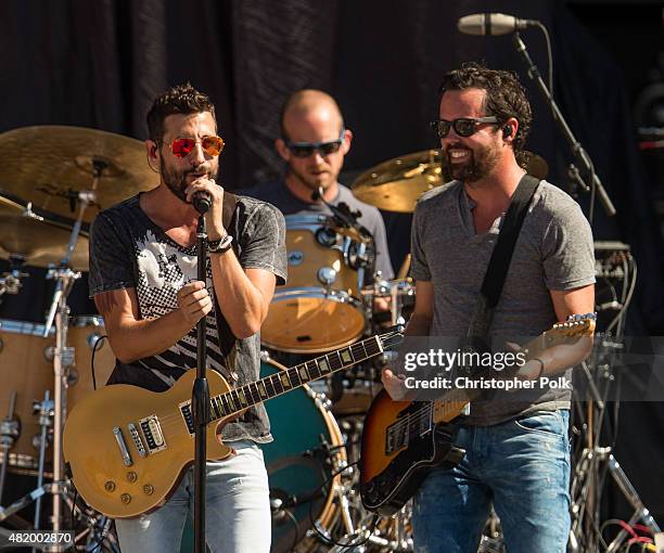 Old Dominion perform during Kenny Chesney's The Big Revival Tour & Jason Aldean's Burn It Down 2015 at Rose Bowl on July 25, 2015 in Pasadena,...