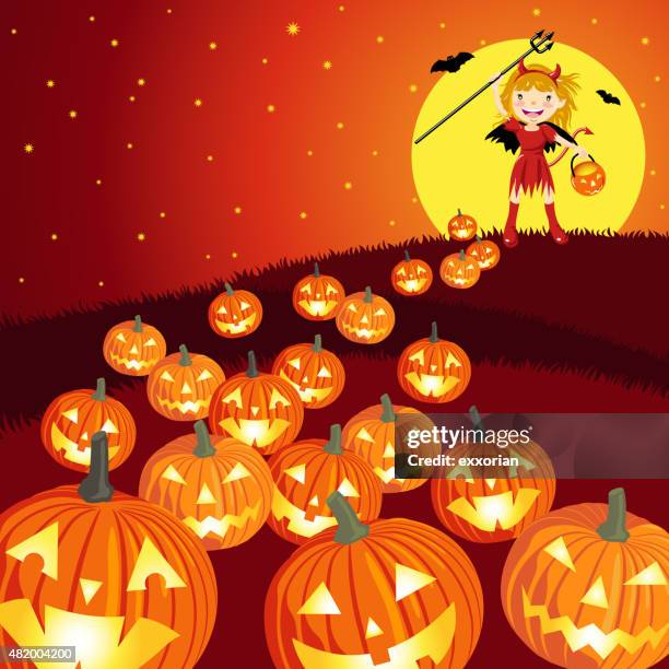 succubus and jack o'lantern - devil tail stock illustrations