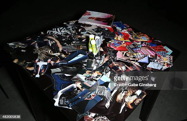 General view of magazine clippings to be used to create a collage during Vegas Magazine's "Art Of The City" issue celebration at The Cosmopolitan of...