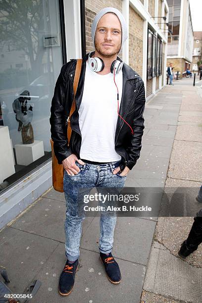 April 2: Matthew Wolfenden sighted arriving at the Riverside studios to film Celebrity Juice on April 2, 2014 in London, England.