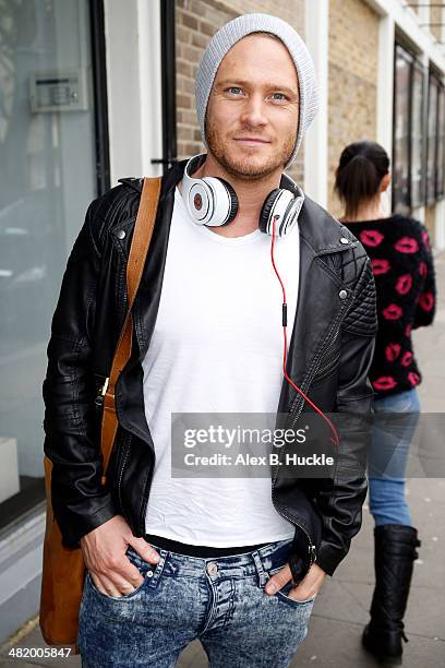 April 2: Matthew Wolfenden sighted arriving at the Riverside studios to film Celebrity Juice on April 2, 2014 in London, England.