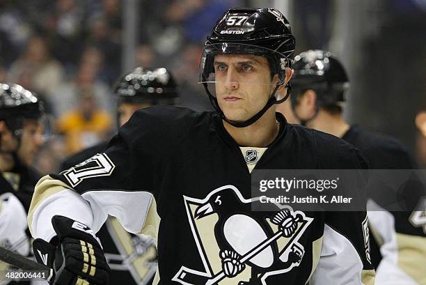 Marcel Goc of the Pittsburgh Penguins skates against the St. Louis Blues during the game at Consol Energy Center on March 23, 2014 in Pittsburgh,...