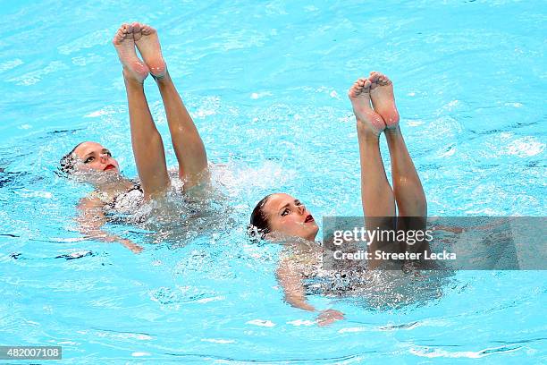 Alexandra Nemich and Yekaterina Nemich of Kazakhstan compete in the Women's Duet Technical Preliminary Synchronised Swimming on day two of the 16th...