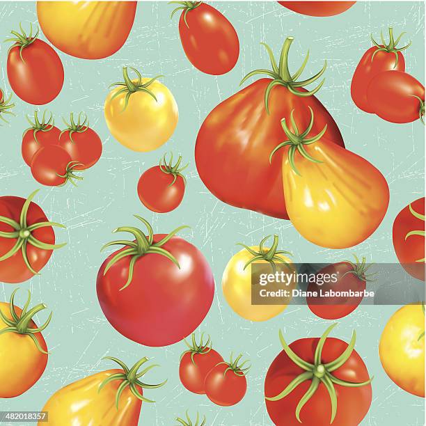 heirloom tomatoes seamless repeating pattern - cherry tomatoes stock illustrations