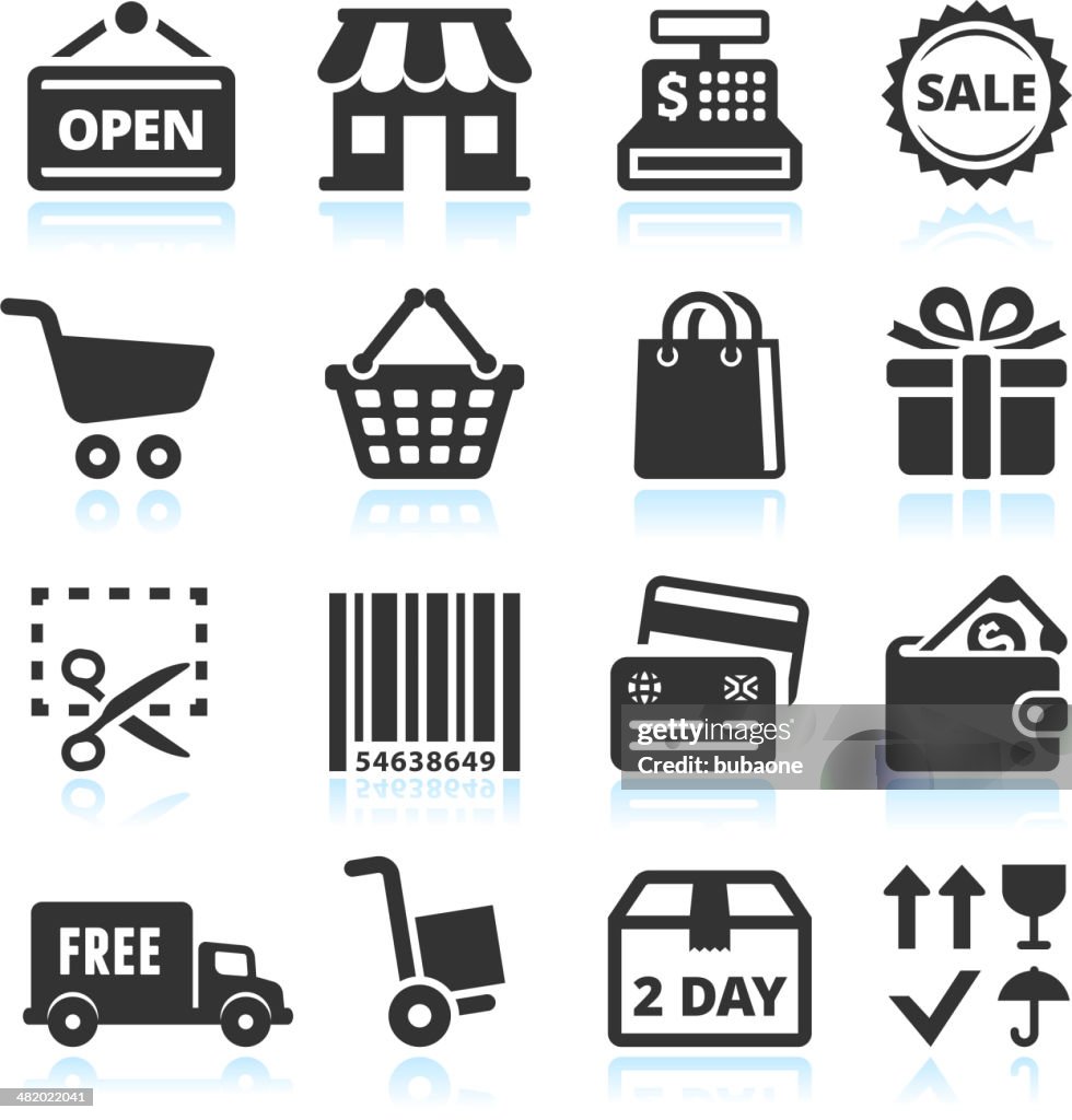 Shopping and Commerce black & white vector icon set