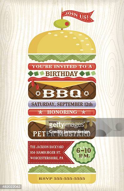 bbq hamburger invitation - burger with flag stock illustrations