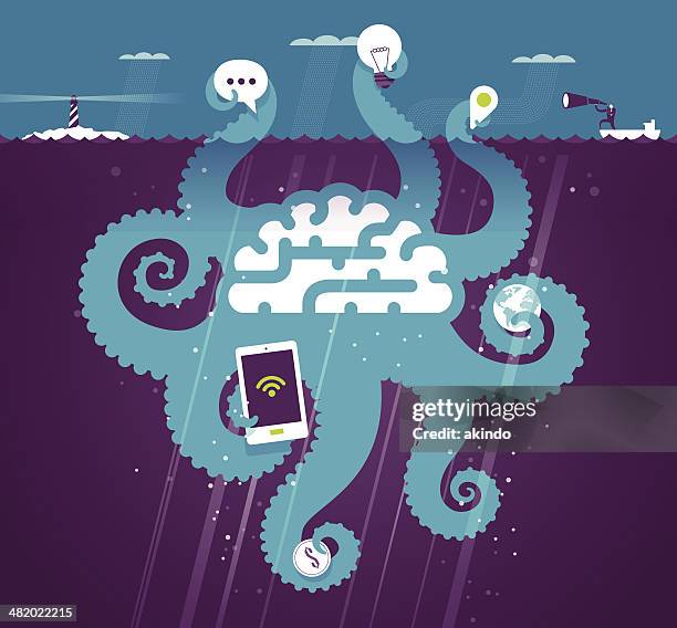 stockillustraties, clipart, cartoons en iconen met knowledge - sea monster