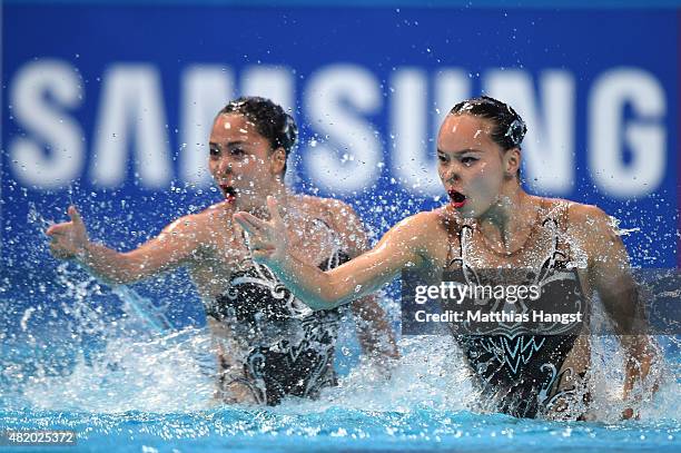 Xuechen Huang and Wenyan Sun of China compete in the Women's Duet Technical Synchronised Swimming Final on day two of the 16th FINA World...