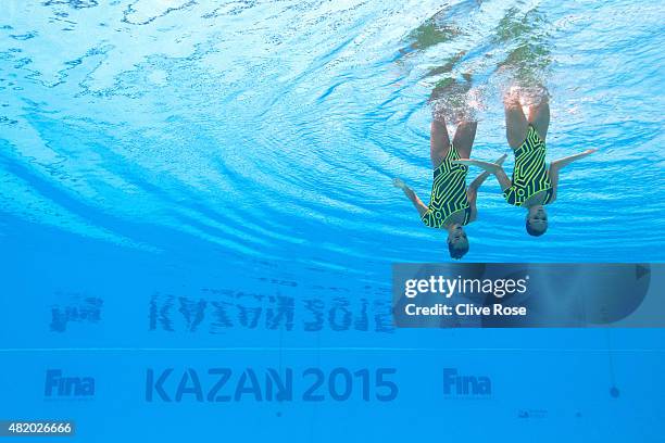 Clara Camacho and Ona Carbonell of Spain compete in the Women's Duet Technical Synchronised Swimming Final on day two of the 16th FINA World...