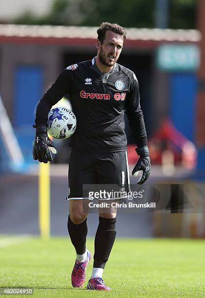 Josh Lillis of Rochdale looks on during the pre season friendly match between Rochdale and Huddersfield Town at Spotland on July 18, 2015 in...