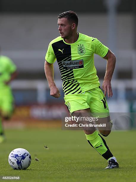 Harry Bunn of Huddersfield Town in action during the pre season friendly match between Rochdale and Huddersfield Town at Spotland on July 18, 2015 in...