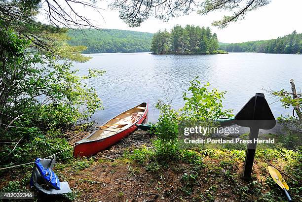 Beautiful view of the Androscoggin River and one of many islands as seen from a marked landing spot in the Riverlands State Park.