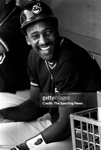 Joe Carter of the Cleveland Indians laughs in the dugout circa 1980s.