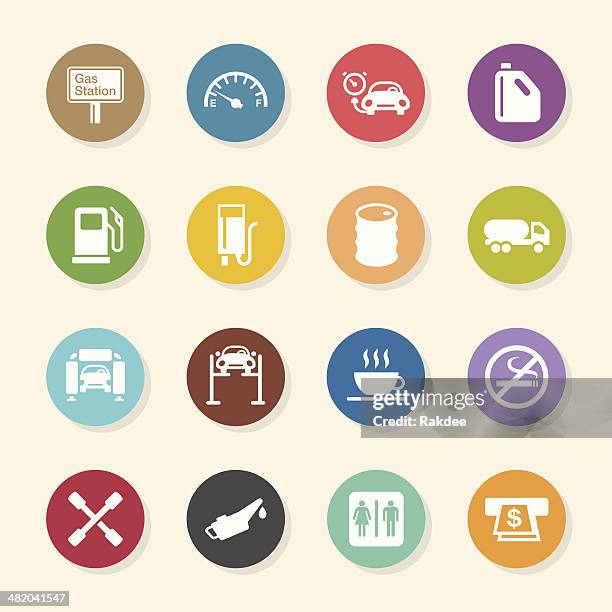 gas station icons-farbe kreis serie - gaskompressor stock-grafiken, -clipart, -cartoons und -symbole