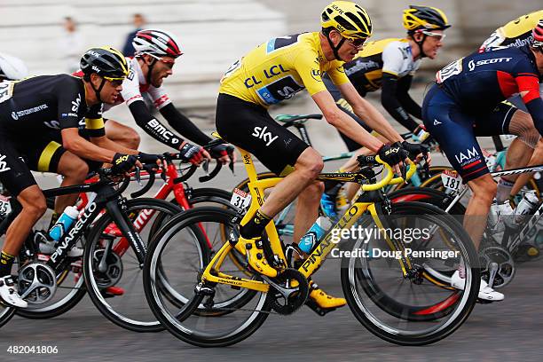 Chris Froome of Great Britain and Team Sky rides on his way to overall victory during the twenty first stage of the 2015 Tour de France, a 109.5 km...