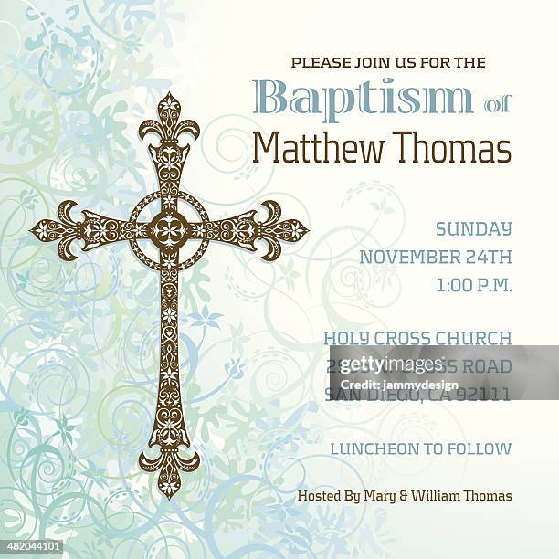 ilustraciones, imágenes clip art, dibujos animados e iconos de stock de boys bautismo invitación - religious cross