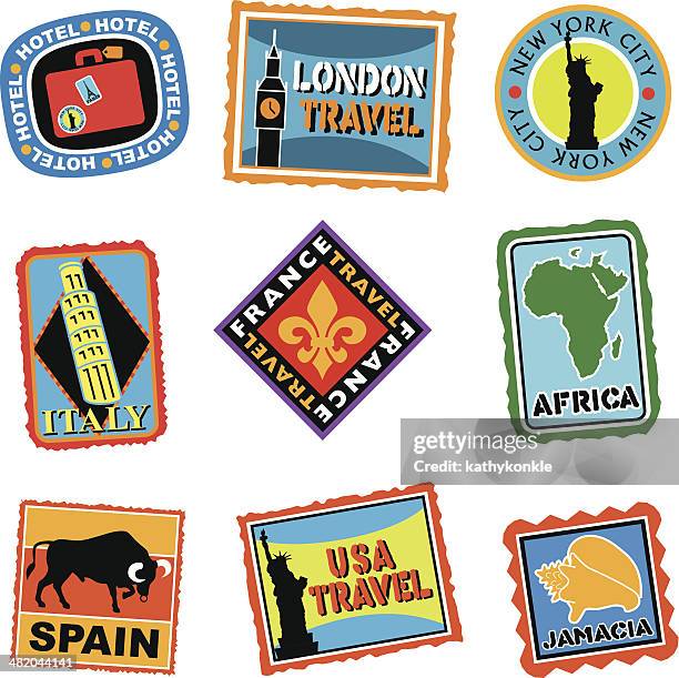 luggage labels or travel stickers - bullfighter stock illustrations