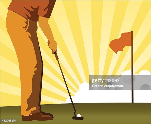 stockillustraties, clipart, cartoons en iconen met golf player on green - putting - golfbal