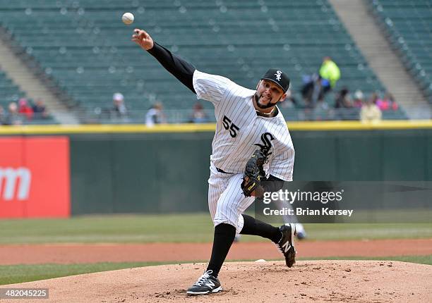 Starting pitcher Felipe Paulino of the Chicago White Sox delivers during the first inning against the Minnesota Twins at U.S. Cellular Field on April...