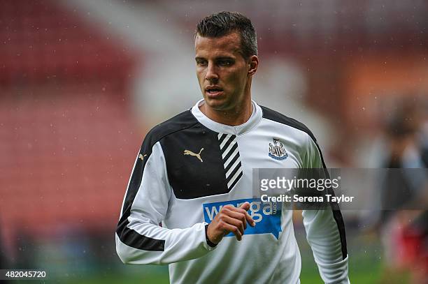 Steven Taylor of Newcastle warms up during the warm up session before the Pre Season Friendly between Sheffield United and Newcastle United at...