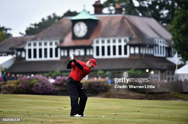 Marco Dawson of the USA plays his second shot into the 18th green en route to winning The Senior Open Championship on the Old Course at Sunningdale...