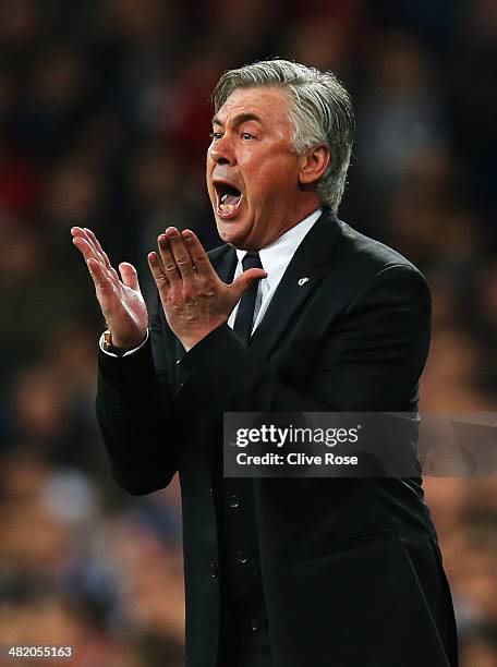 Carlo Ancelotti, coach of Real Madrid reacts during the UEFA Champions League Quarter Final first leg match between Real Madrid and Borussia Dortmund...