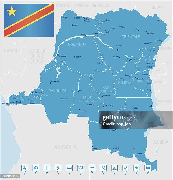 detailed map of the democratic republic of congo - democratic republic of the congo map stock illustrations