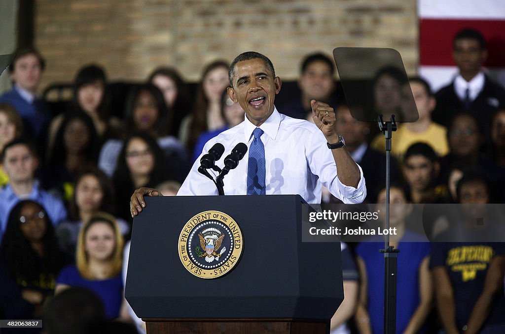 President Obama Speaks On Raising The Minimum Wage At The University Of Michigan