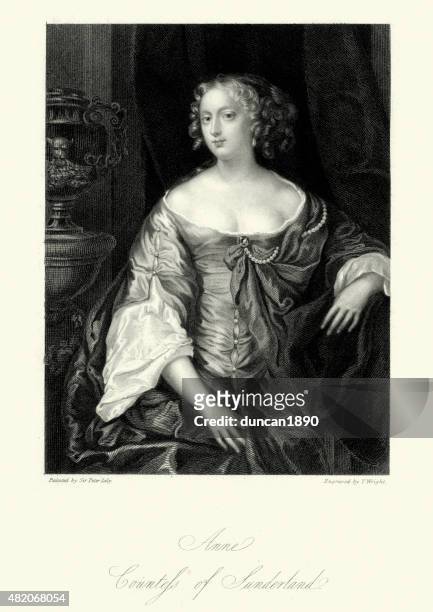 anne digby countess of sunderland - ringlet hairstyle stock illustrations