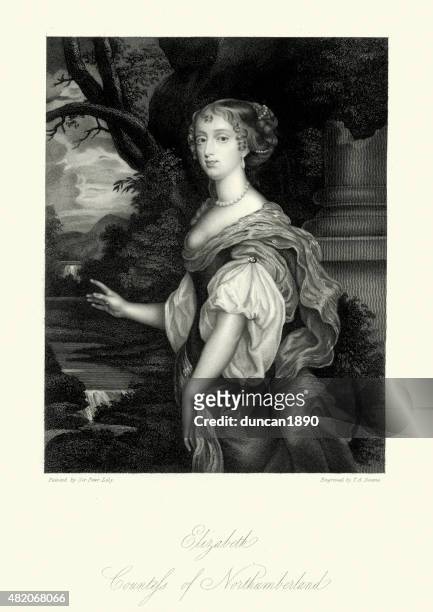 elizabeth percy, countess of northumberland - ringlet hairstyle stock illustrations