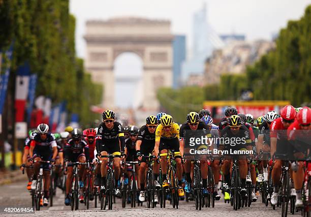 Chris Froome of Great Britain and Team Sky rides on his way to overall victory during the twenty first stage of the 2015 Tour de France, a 109.5 km...