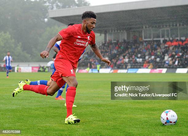Jerome Sinclair of Liverpool in action during the Liverpool XI v Porto B Steel Park Cup game at Steel Park Stadium on July 26, 2015 in Corby, England.