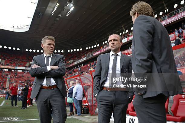 Coach Michel Jansen of FC Twente, Assistant trainer Alfred Schreuder of FC Twente during the Dutch Eredivisie match between FC Twente and Ado Den...