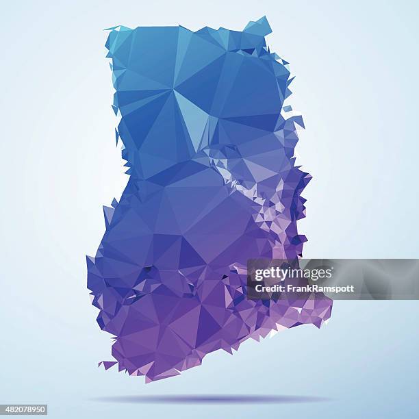 ghana polygon triangle map blue - ghana map stock illustrations