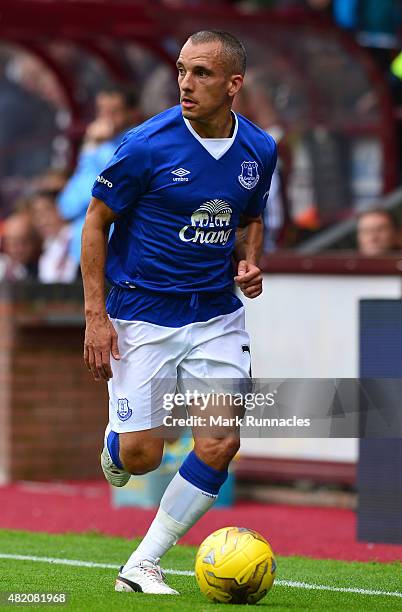 Leon Osman of Everton in action during a pre season friendly match between Heart of Midlothian and Everton FC at Tynecastle Stadium on July 26, 2015...