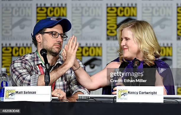 Producer/writer Matt Selman and actress Nancy Cartwright attend "The Simpsons" panel during Comic-Con International 2015 at the San Diego Convention...