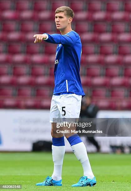 John Stones of Everton in action during a pre season friendly match between Heart of Midlothian and Everton FC at Tynecastle Stadium on July 26, 2015...