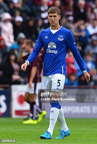 John Stones of Everton in action during a pre season friendly match between Heart of Midlothian and Everton FC at Tynecastle Stadium on July 26, 2015...