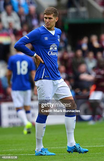 John Stones of Everton in action during a pre season friendly match between Heart of Midlothian and Everton FC at Tynecastle Stadium on July 26, 2015...