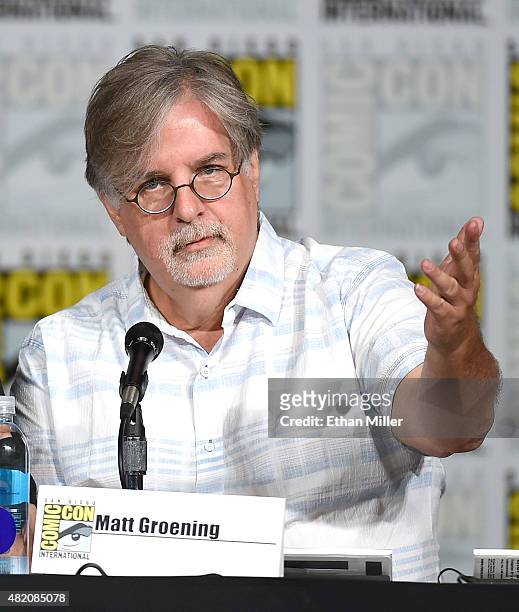 Producer/writer Matt Groening attends "The Simpsons" panel during Comic-Con International 2015 at the San Diego Convention Center on July 11, 2015 in...