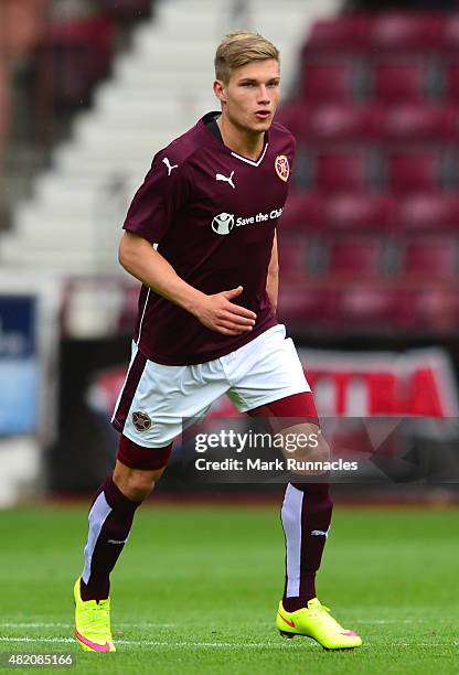 Gavin Reilly of Hearts in action during a pre season friendly match between Heart of Midlothian and Everton FC at Tynecastle Stadium on July 26, 2015...