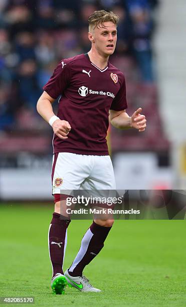 Kevin McHattie of Hearts in action during a pre season friendly match between Heart of Midlothian and Everton FC at Tynecastle Stadium on July 26,...