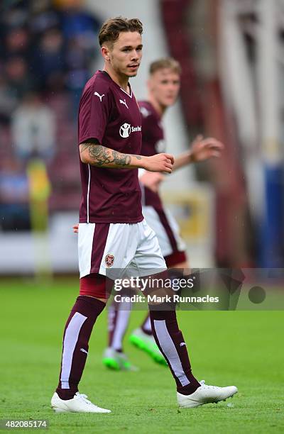 Sam Nicholson of Hearts in action during a pre season friendly match between Heart of Midlothian and Everton FC at Tynecastle Stadium on July 26,...