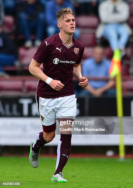 Kevin McHattie of Hearts in action during a pre season friendly match between Heart of Midlothian and Everton FC at Tynecastle Stadium on July 26,...