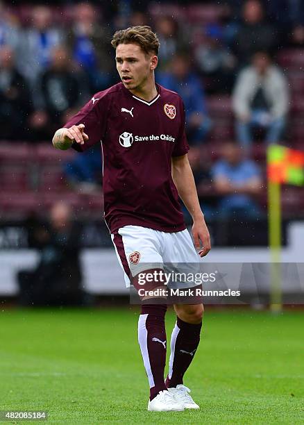 Sam Nicholson of Hearts in action during a pre season friendly match between Heart of Midlothian and Everton FC at Tynecastle Stadium on July 26,...