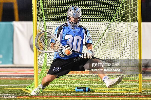 Goalie Brian Phipps of the Ohio Machine makes a save against the Boston Cannons on July 25, 2015 at Selby Stadium in Delaware, Ohio.