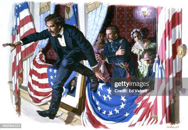 Painting depicting the Assassination of Abraham Lincoln by John Wilkes Booth at Ford's Theatre on April 11, 1865 in Washington, DC.