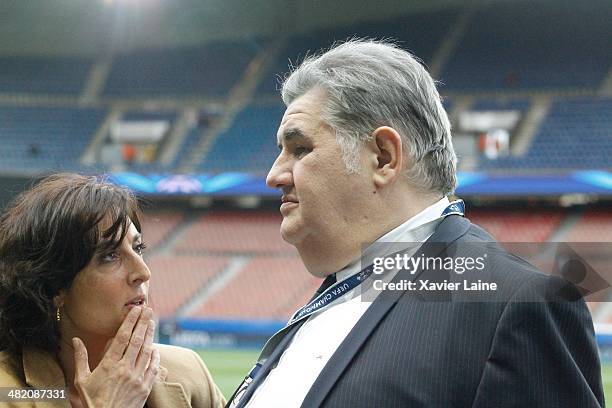 Nathalie Iannetta and Pierre Menes attend the UEFA Champions League Quatrer Finale between Paris Saint-Germain FC and Chelsea FC at Parc Des Princes...